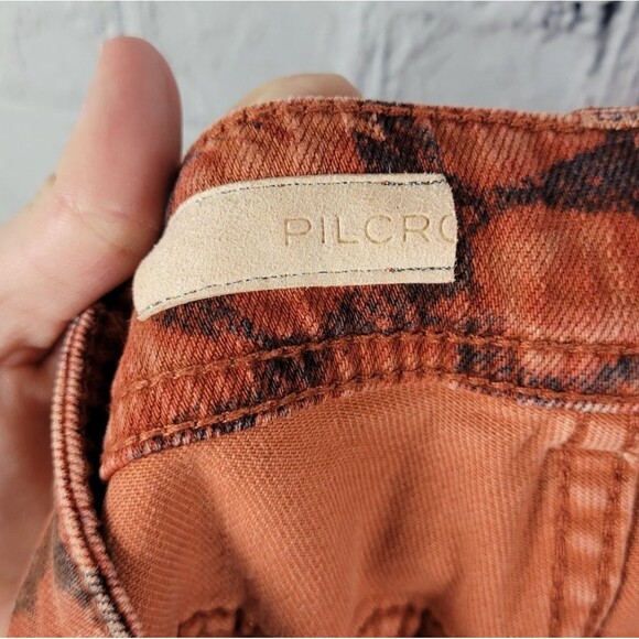 Anthropologie Pilcro The slim boyfriend crop orange pattern destroyed jeans pant - Picture 7 of 12